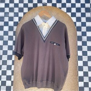 Haband White and Brown Short Sleeve Sweater